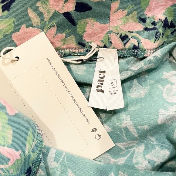 New Pact Stretch Cotton Floral Knit Midi Skirt Jade Green Pink Small - Picture 6 of 8